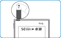 Insert a test strip to turn on the meter. The sequence of LCD displays is: “CHK” and “” →flashing “” with date and time